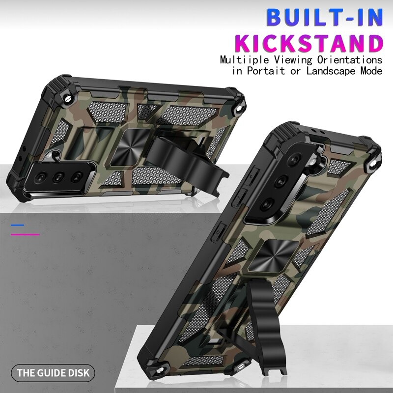 เคส Samsung Galaxy S21+ #เคสแบบฝาหลัง ไฮบริด PC TPU + Kickstand ลายพราง Camouflage Design