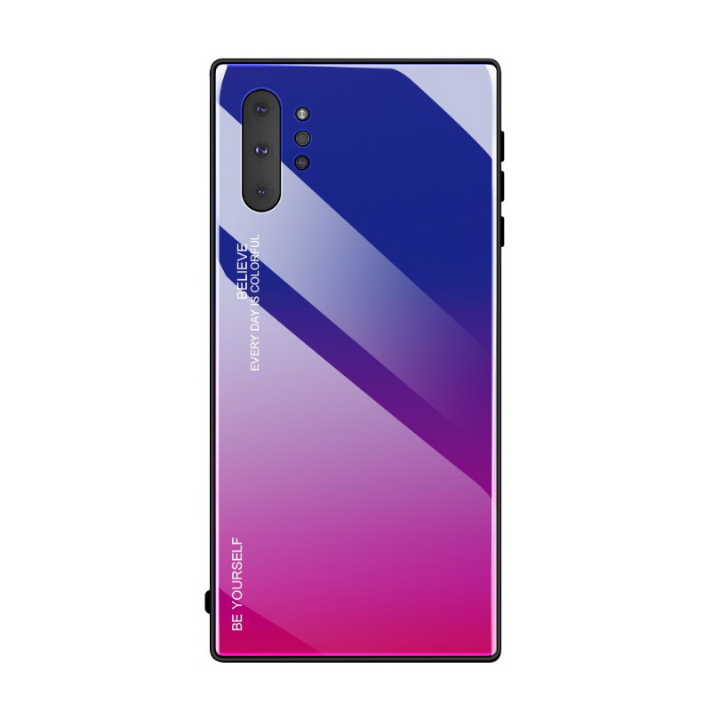 เคส Samsung Galaxy Note 10+ #เคสฝาหลัง กระจกสีไล่โทนสี Glass + PC + TPU Hybrid Case