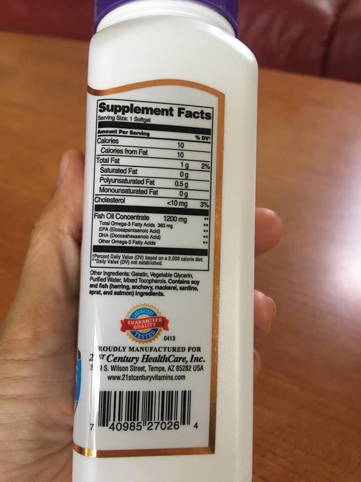 21st Century® Fish Oil Maximum Strength 1200mg 90 Softgels น้ำมันปลา