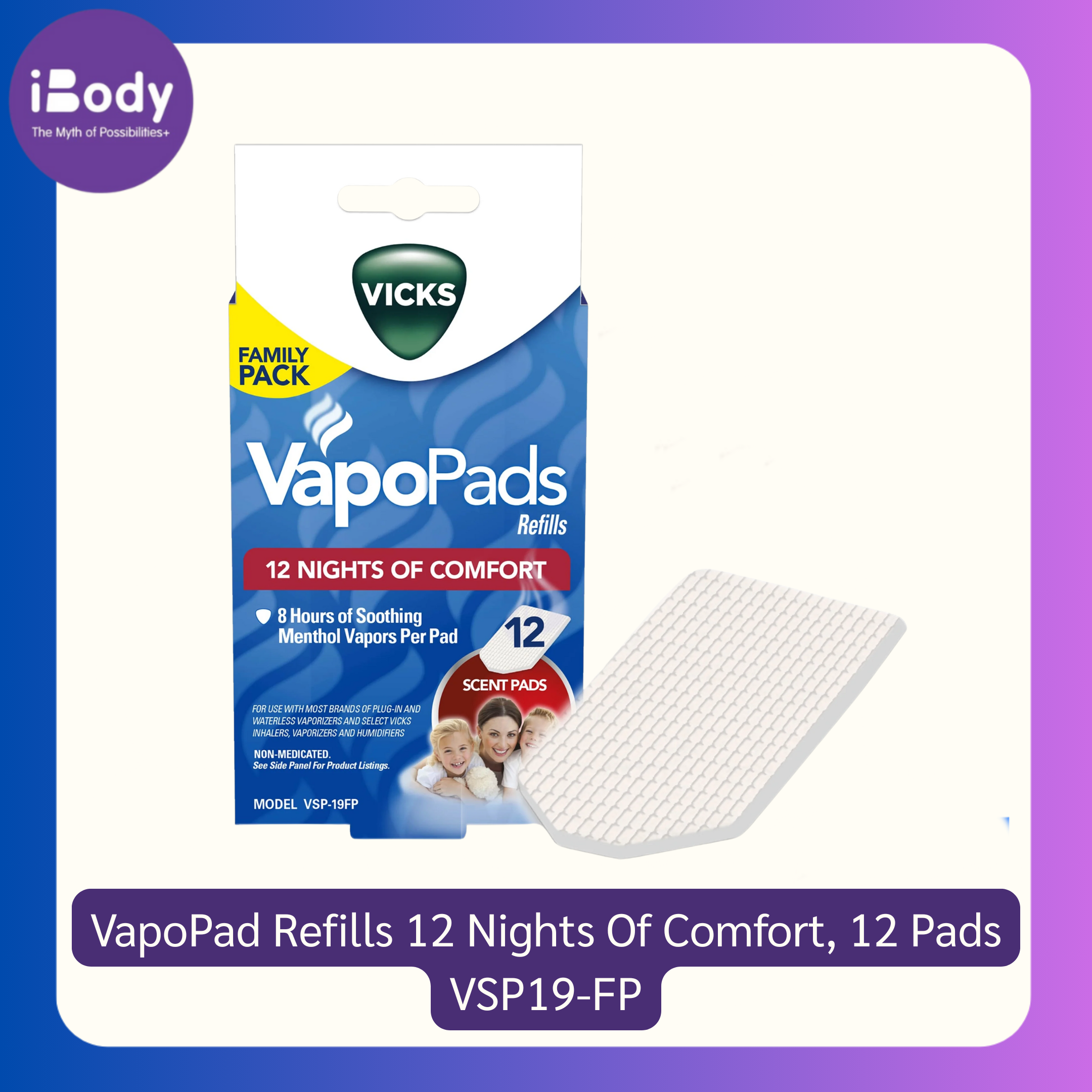 [Vicks] VapoPad Refills 12 Nights Of Comfort, 12 Pads VSP19-FP วิคส์ วา โป รับ แผ่นรีฟิลสำหรับใส่เครื่อง Vicks
