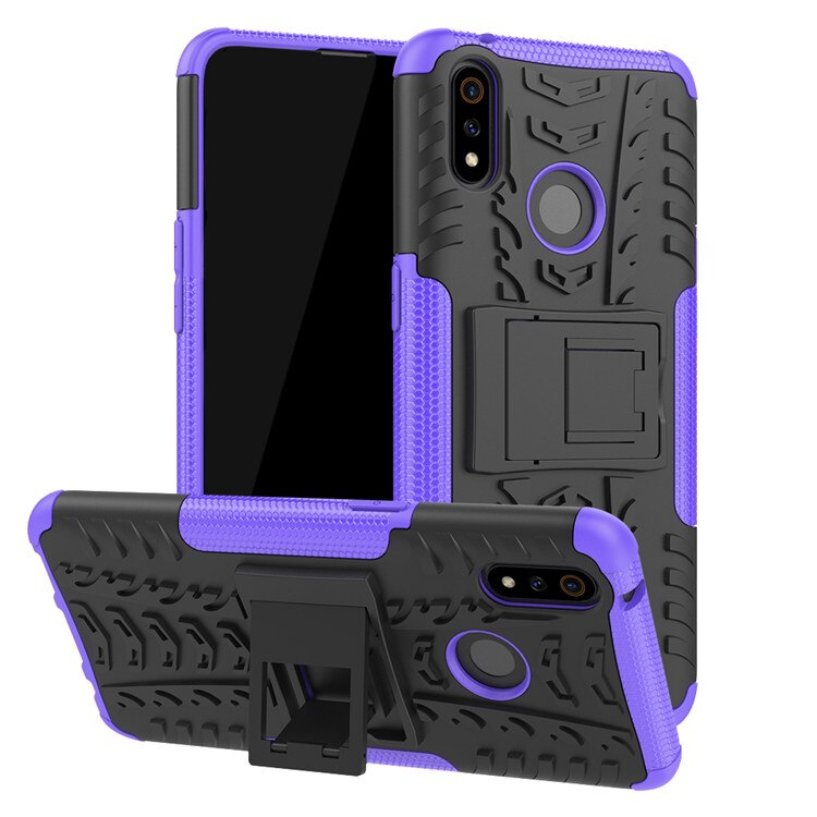 เคส realme 3 Pro #เคสฝาหลังกันลื่น Cool Tyre Pattern Kickstand (PC + TPU)