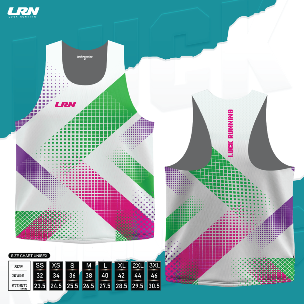 เสื้อวิ่งพิมพ์ลาย LRN Collection 02 เนื้อผ้า Micro Mesh สำหรับวิ่งมาราธอน (MM04)-พื้นขาว