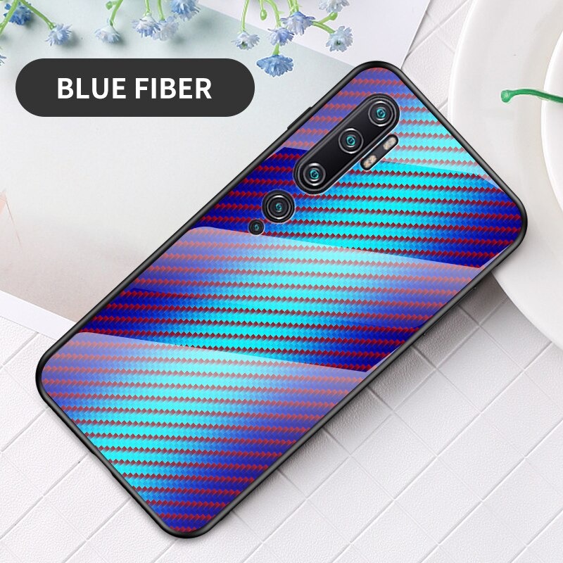 เคส Xiaomi Mi Note 10 Pro #เคสฝาหลัง Gradient Color ลายคาร์บอนไฟเบอร์ Carbon fiber texture Glass Hybrid Soft Silicone Cover