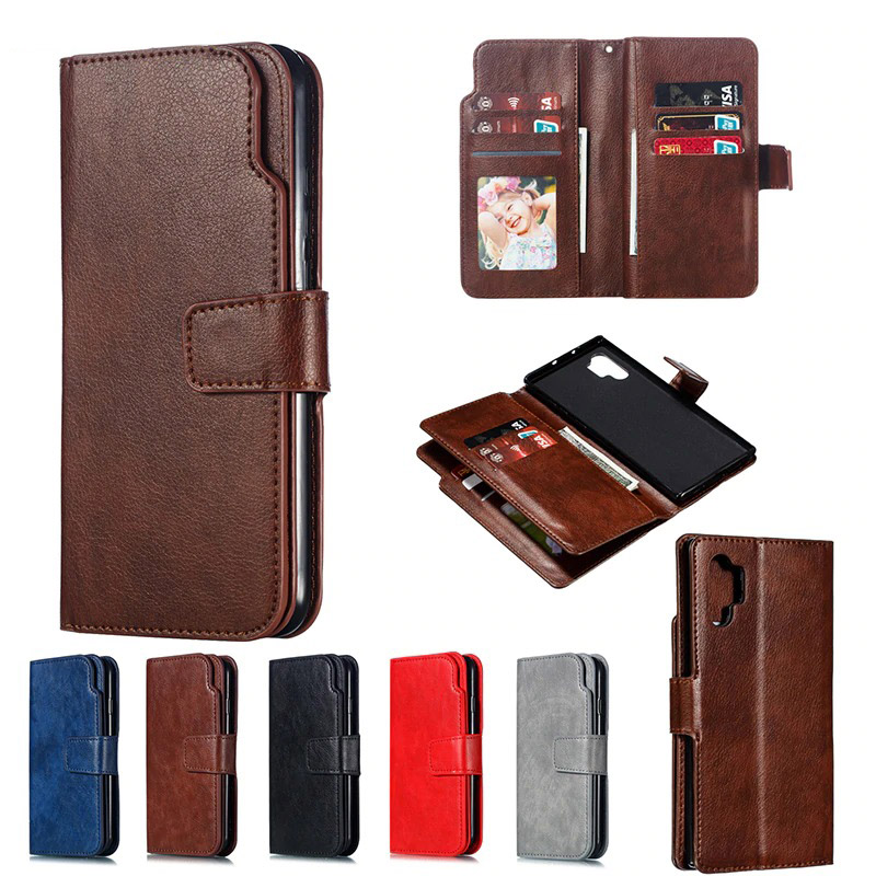 Case Samsung Galaxy Note 10+ #เคสฝาพับหนัง PU แบบกระเป๋าสตางค์มีที่เก็บบัตรหลายช่อง Retro Wallet Leather Cover Multi Cards Stand