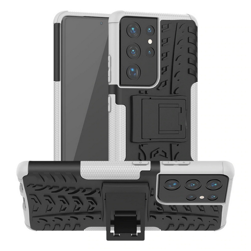 เคส Samsung Galaxy S21 Ultra #เคสฝาหลังกันลื่น Cool Tyre Pattern Kickstand (PC + TPU)