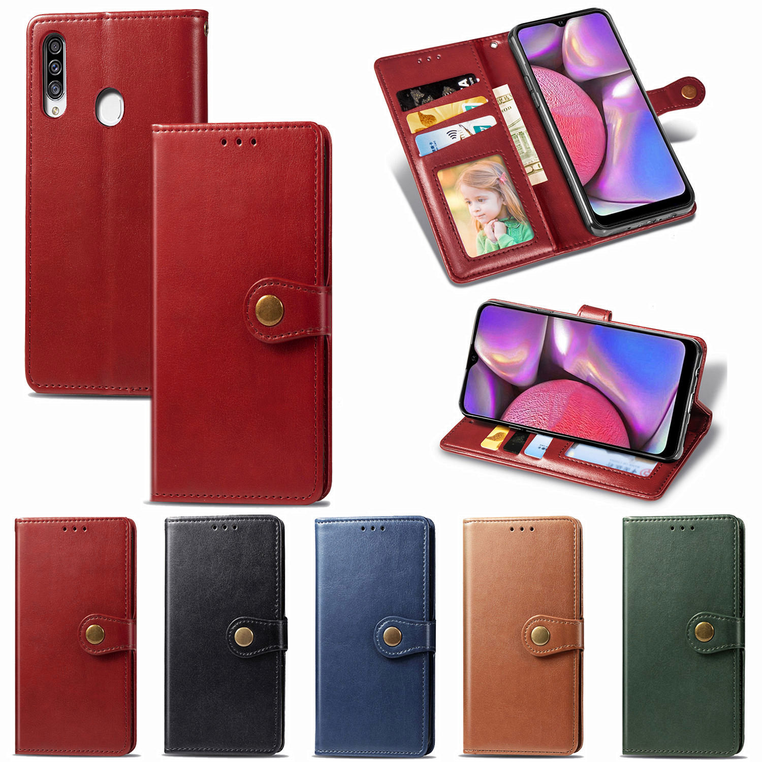 Case Samsung Galaxy A20s #เคสฝาพับแถบปิดแม่เหล็กพับตั้งได้ Magnetic Closure Wallet Lanyard Leather
