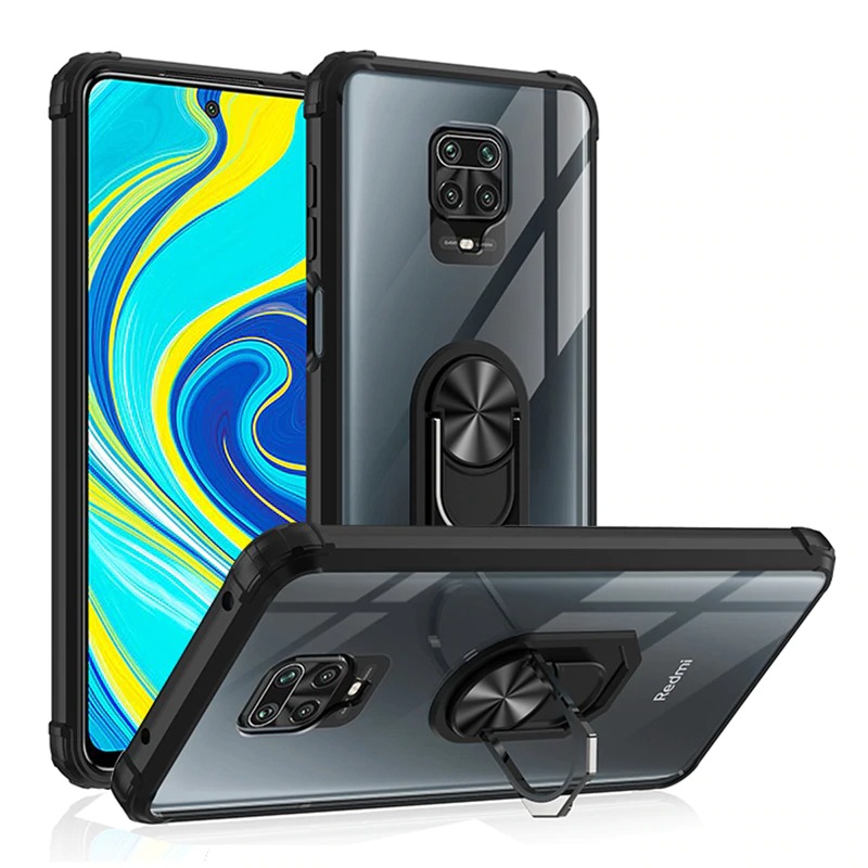 เคส Redmi Note 9 Pro/Redmi Note 9S #เคสฝาหลังใสขอบทึบ +TPU Hybrid Case มีแหวนสวมนิ้วโลหะ
