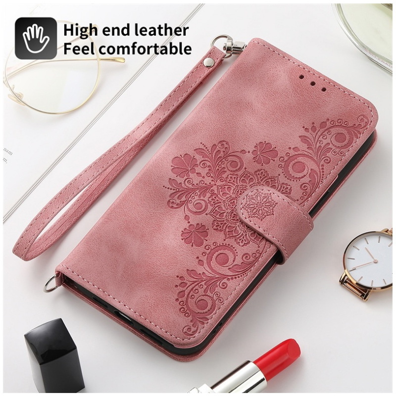 เคส Samsung Galaxy A04s#เคสฝาพับหนัง PU ลายดอกไม้แบบกระเป๋าสตางค์มีสายคล้อง สายสะพาย สไตล์เรโทร
