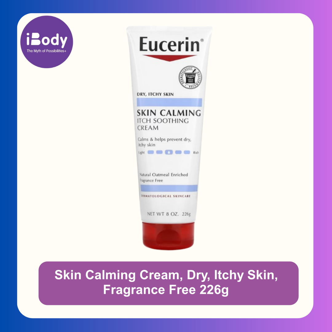 Eucerin® Skin Calming Cream, Dry, Itchy Skin, Fragrance Free 226g ครีมสำหรับผิวแห้งมากหรือคัน ให้ความชุ่มชื้นตลอด 24ชม.