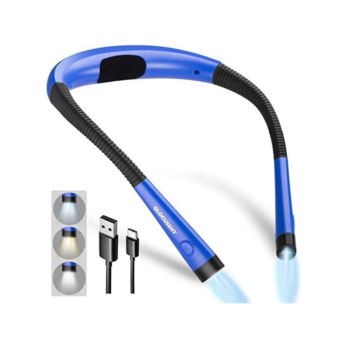 Glocusent® Upgraded LED Neck Reading Light ไฟอ่านหนังสือ ไฟฉายแบบคล้องคอ แบบชาร์จได้ ไฟLEDปรับความสว่างได้