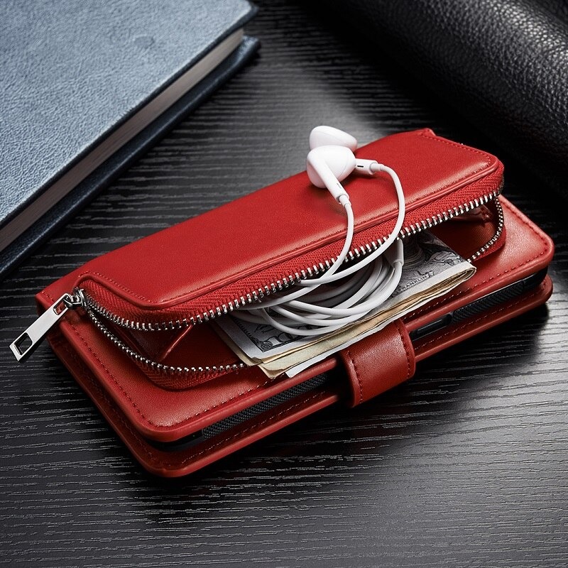 Case Samsung Galaxy Note 10#เคสหนังฝาพับสไตล์กระเป๋าสตางค์มีช่องซิบ PU Wallet Split Leather 2 in 1 Card Slot + Money slot + Magnetic Separable Shell