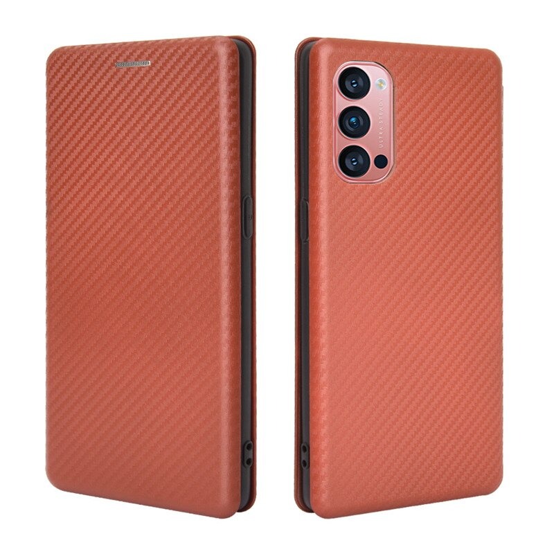 เคส OPPO Reno 4 4G #เคสฝาพับลายคาร์บอนไฟเบอร์มีช่องใส่การ์ด Carbon Fiber Wallet Card Slot Magnet Stand Phone Cover