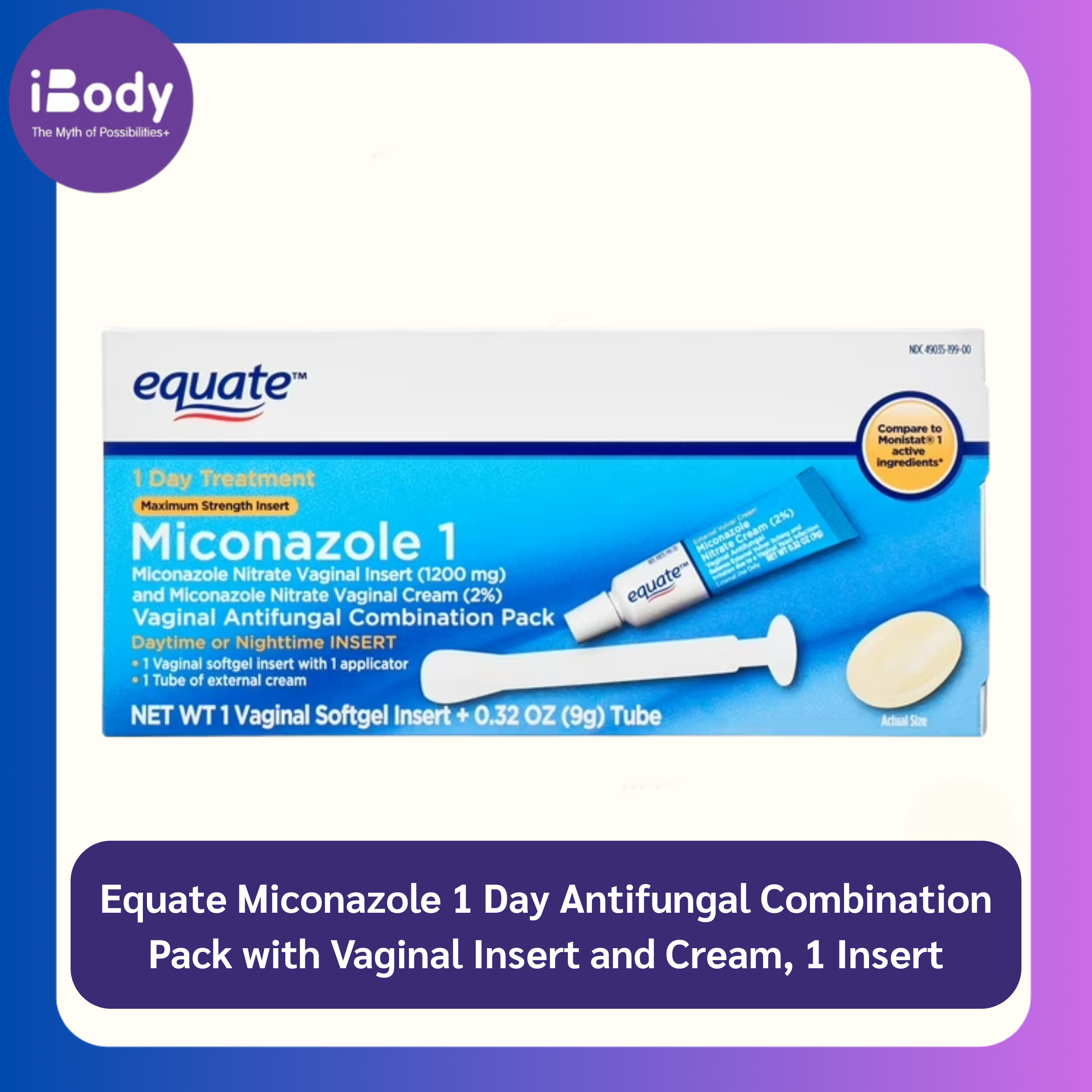 Quate® Miconazole 1 Day Antifungal Combination Pack,1 Insert + 9g Tube ผลิตภัณฑ์รักษาอาการติดเชื้อราในช่องคลอด