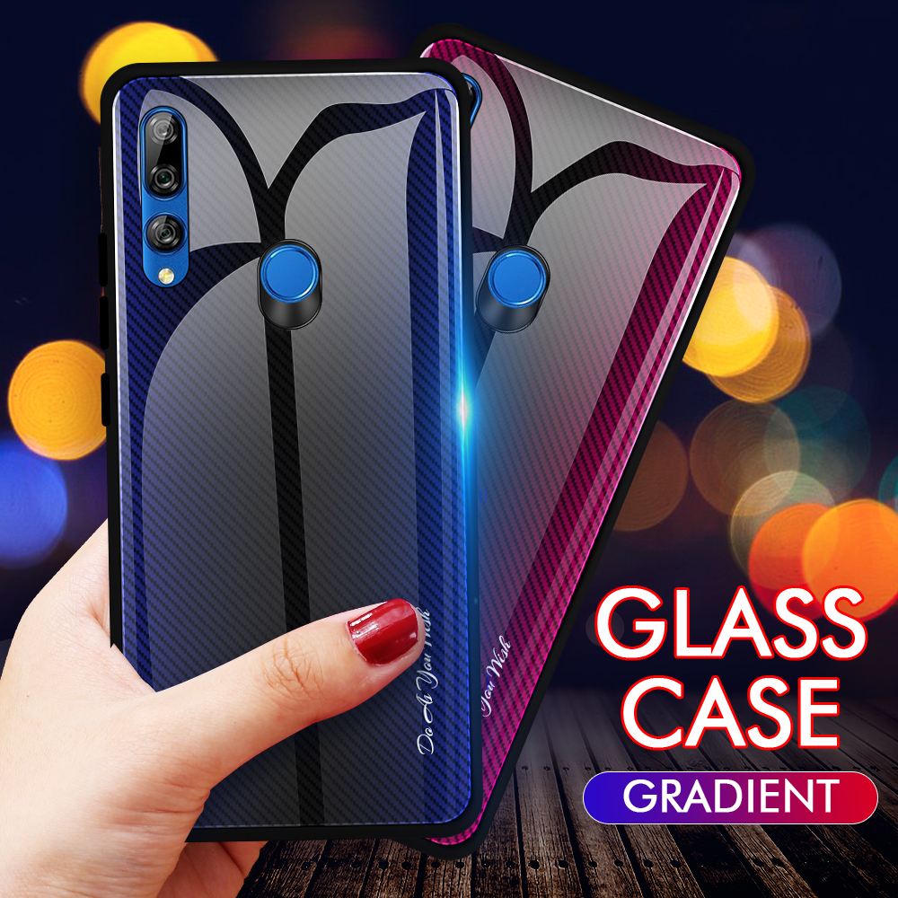 เคส Huawei Y9 Prime 2019 #เคสฝาหลังด้านหลังผิวกระจกนิรภัยไล่ระดับสีขอบนิ่ม Gradient Tempered Glass Back + Soft TPU Edge