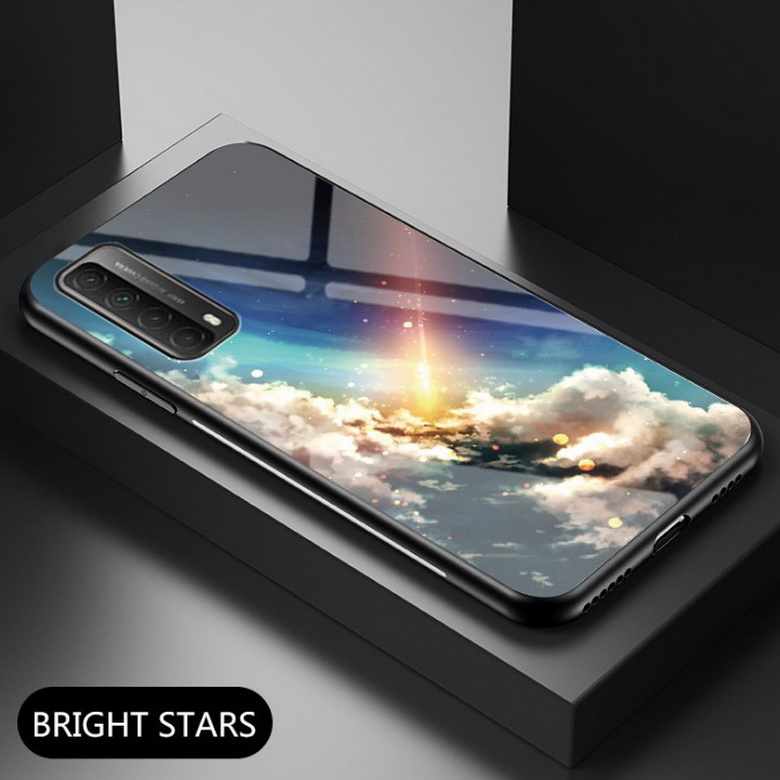 เคส Huawei Y7a #เคสฝาหลัง Gradient Color Glass + PC + TPU Hybrid Case
