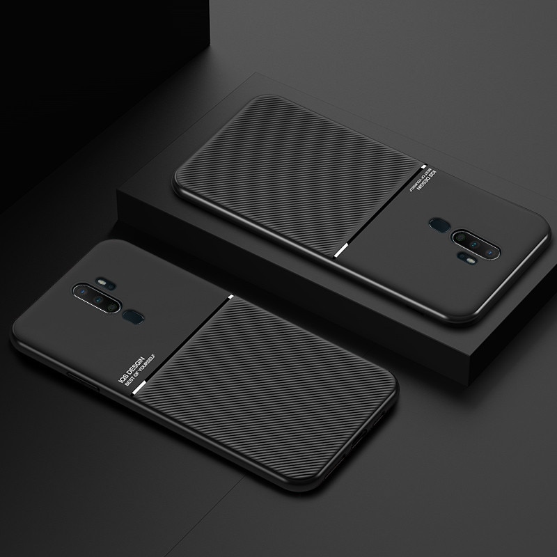เคส OPPO A9 (2020) / A5 (2020) #เคสฝาหลัง TPU เคลือบหนัง PU สไตล์ธุรกิจที่เรียบง่ายมีแผ่นเหล็กในตัว Minimalist Business Style Leather Coated TPU Built-in metal magnetic plate