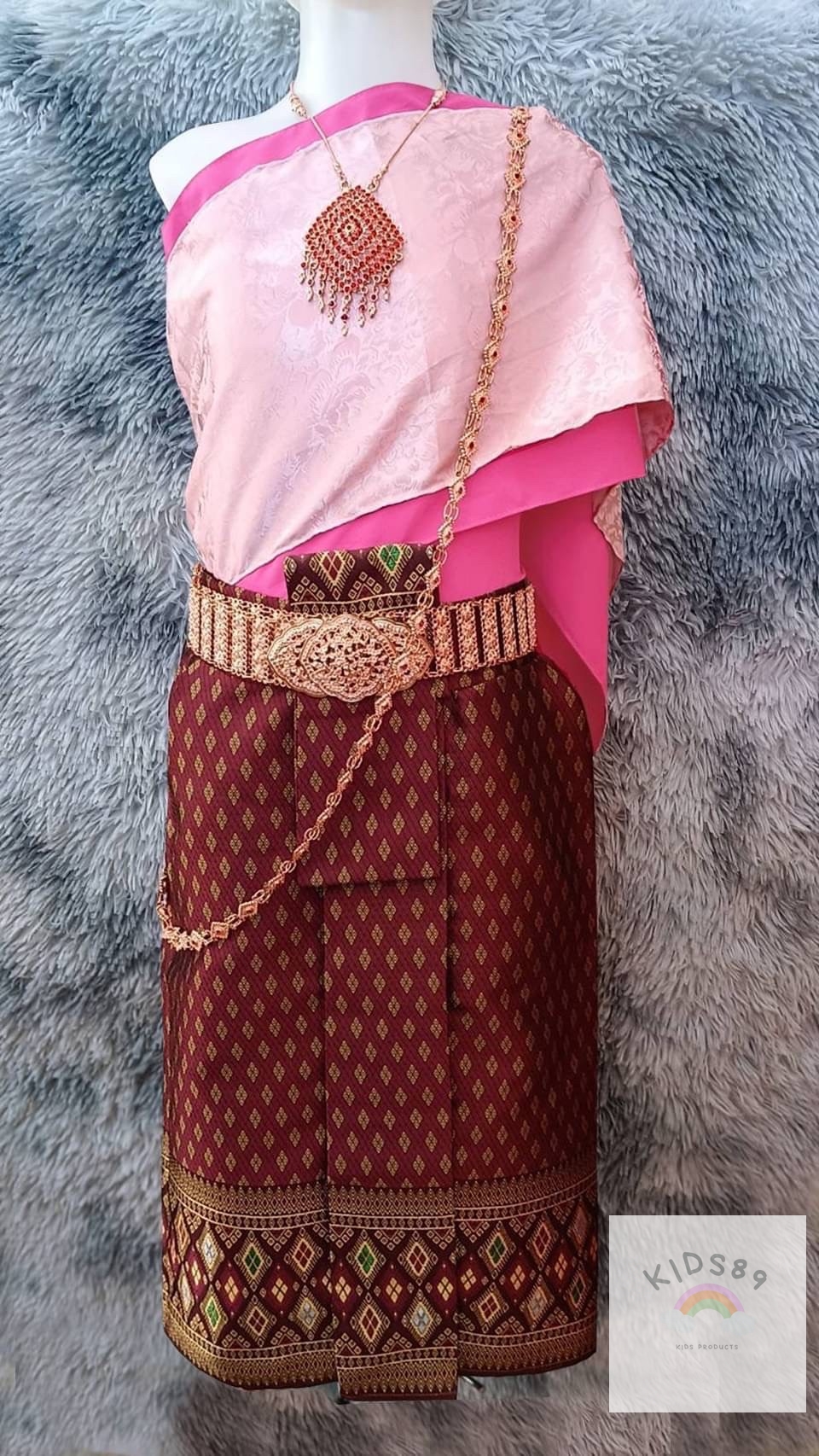 ชุดไทยเด็กหญิง สไบ2ชั้นทูโทนกับผ้าถุง