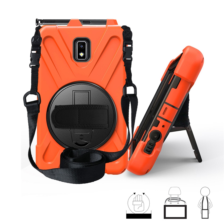 เคส Samsung Galaxy Tab Active 2 8.0 SM-T390 T395 T397 #เคสฝาหลังกันกระแทก X-Shape 360 Degree Rotary Kickstand PC + Silicone มีสายคล้องมือ มีสายคล้องคอ