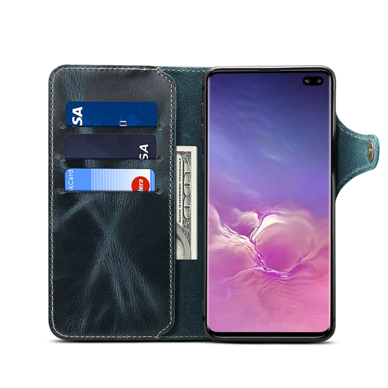 Case Samsung Galaxy S10 #เคสฝาพับหนังแท้พร้อมสายคล้อง Genuine Wallet Leather Phone Cover with Lanyard