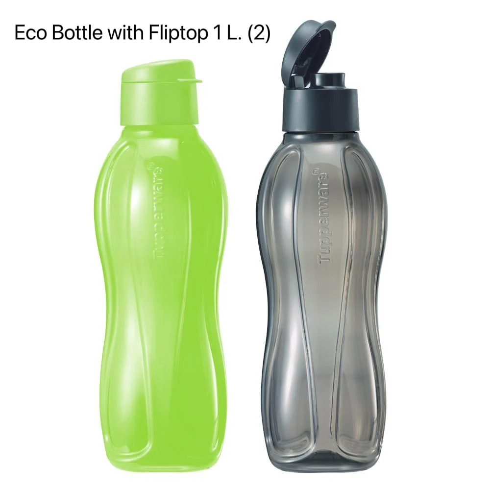 Eco Bottle 1 L. (ขวดน้ำทัพเพอร์แวร์ขนาด 1 ลิตร) สีชาร์โคล+เขียว แบบฝาจุก