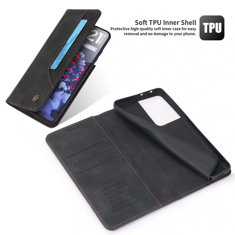 เคส Samsung Galaxy S21 Ultra #เคสฝาพับหนัง PU สไตล์กระเป๋าสตางค์พร้อมช่องใส่การ์ด Luxury Flip Stand Card Phone Leather Wallet Cover Casing