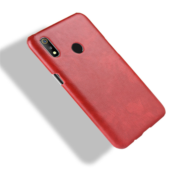 เคส Realme 3 Pro #เคสฝาหลังพลาสติกแข็งเคลือบหนัง PU ลายผิวลิ้นจี่ Litchi Skin Leather Coated