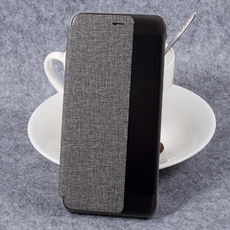 Case Huawei P10 เคสฝาพับมีช่องวิวด้านข้าง หนัง PU ลายผ้า