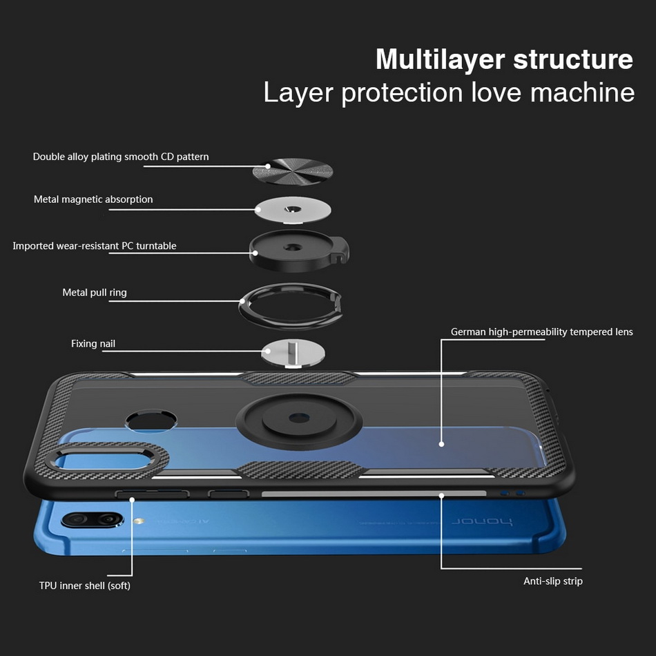 Case Huawei Nova 5T #เคสฝาหลังใสขอบทึบมีแหวนสวมนิ้วโลหะ TPU + PC