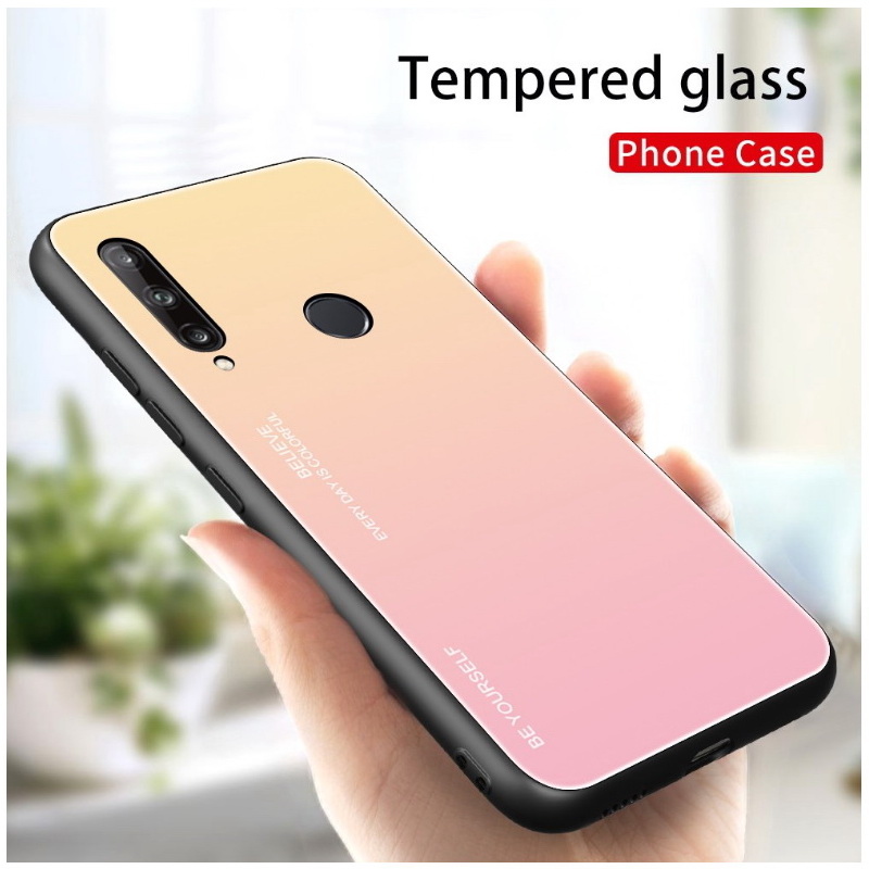 Case Huawei Y7p #เคสฝาหลัง Gradient Color Glass + PC + TPU Hybrid Case