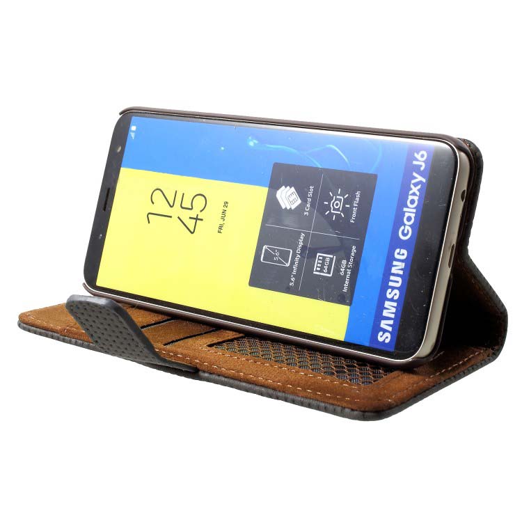 Case Samsung Galaxy J6 (2018) #เคสฝาพับหนัง PU สไตล์ย้อนยุค แบบกระเป๋าสตางค์ Mesh Pattern Retro Leather Wallet