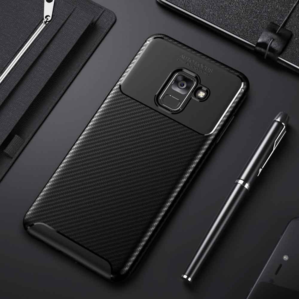 เคส Samsung Galaxy A8+ 2018 #เคสฝาหลังนิ่ม Carbon Fiber Anti-drop TPU Protection