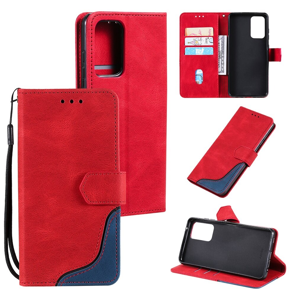 เคส OPPO A74 5G#เคสฝาพับหนัง PU มีช่องเสียบบัตร Tri-color Splicing Skin-touch Feeling Protector PU Leather