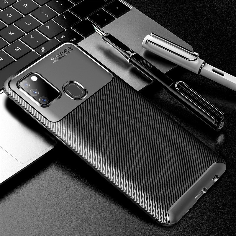 Case Samsung Galaxy A21s #เคสฝาหลังนิ่ม Carbon Fiber Anti-drop TPU Protection