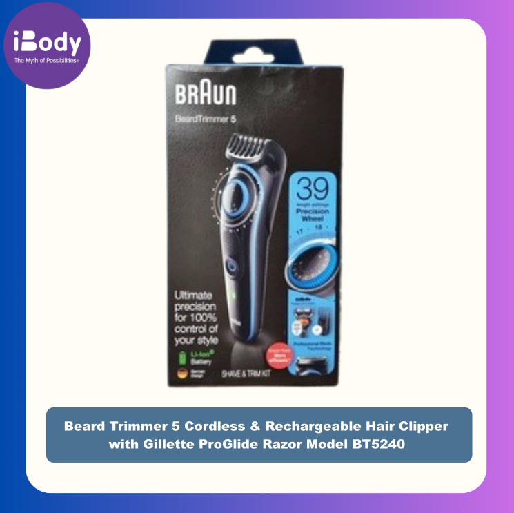 [Braun] Beard Trimmer 5 Cordless & Rechargeable Hair Clipper with Gillette ProGlide Razor Model BT5240 เครื่องโกนหนวด