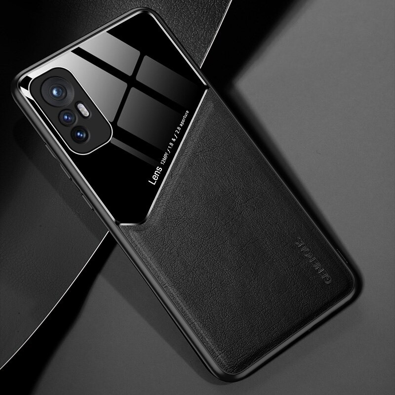 เคส Xiaomi 12 Pro #เคสฝาหลังไฮบริด PU +TPU + glass สีทูโทน Shockproof Leather Mirror Glass Silicone Phone Back Cover