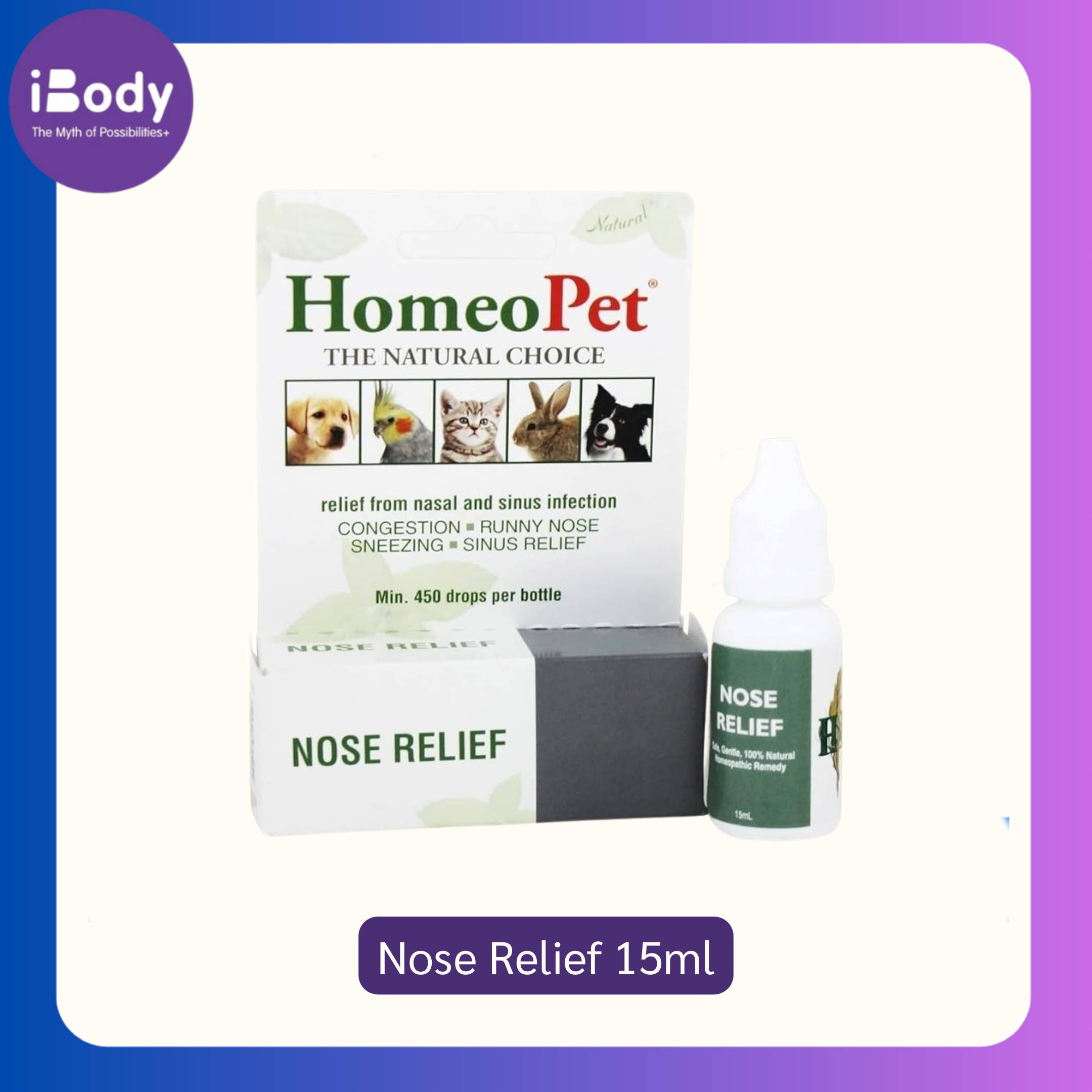 ผลิตภัณฑ์เสริมสร้างภูมิคุ้มกัน สำหรับสัตว์เลี้ยง Nose Relief 15ml (HomeoPet®)