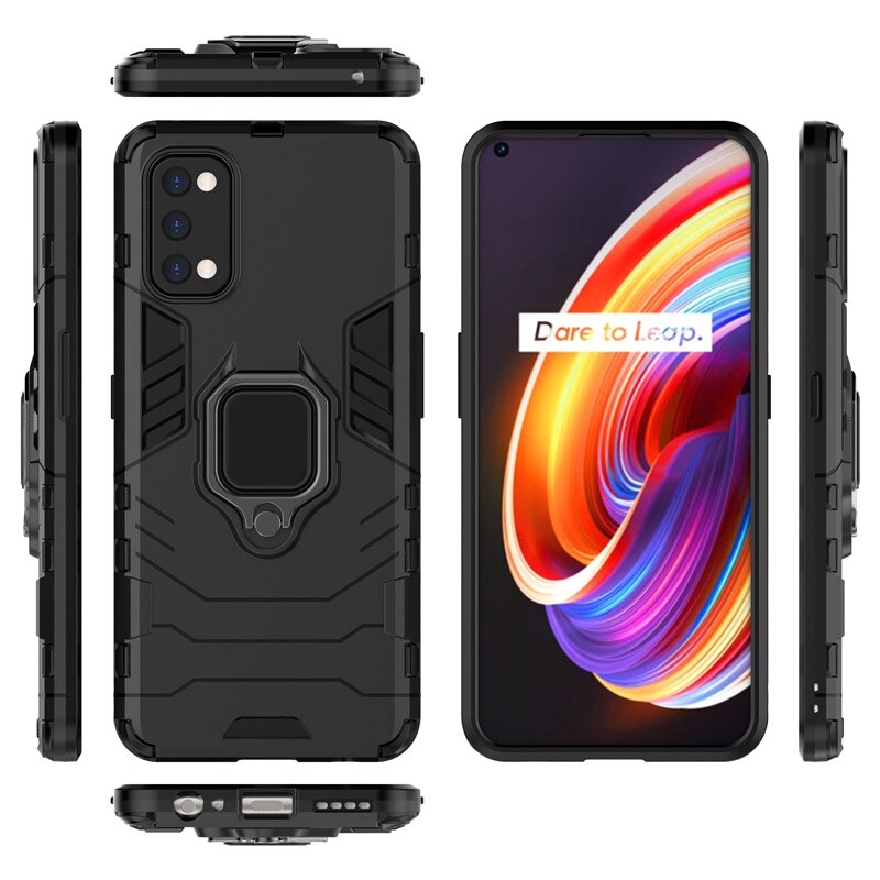 Case realme 7 Pro #เคสฝาหลังพลาสติกแข็ง +TPU Hybrid Case มีแหวนสวมนิ้วโลหะ