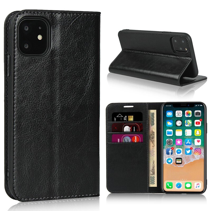 Case iphone 11 #เคสฝาพับแบบกระเป๋าสตางค์คุณภาพดี Crazy Horse Genuine Leather Cover