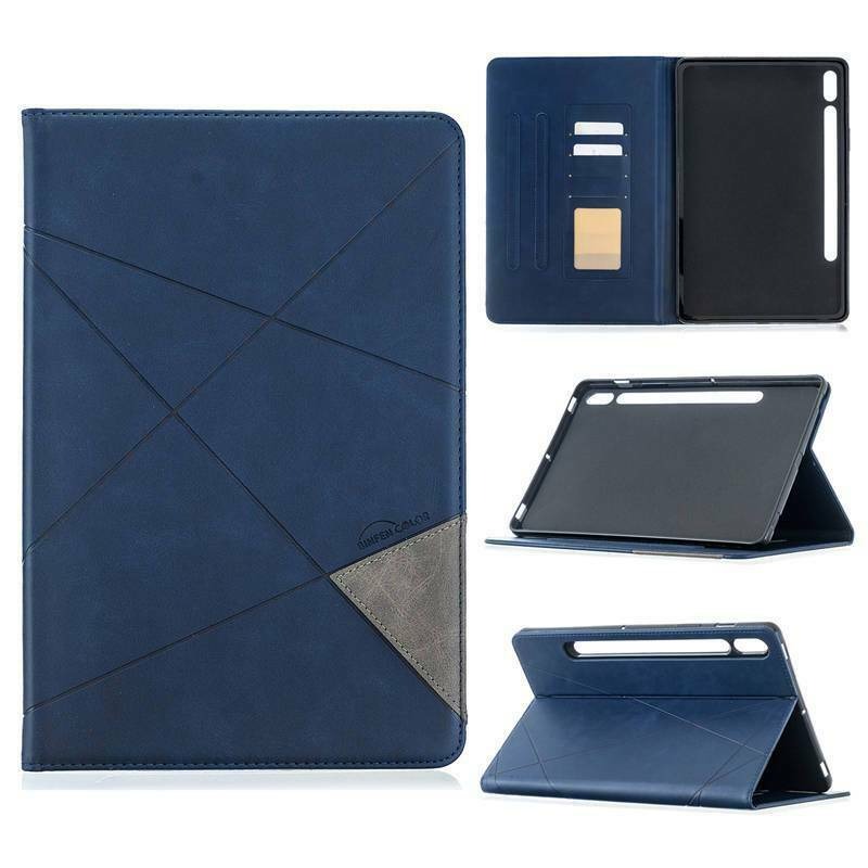 Case Samsung Galaxy Tab S7 SM-T870 SM-T875 11 นิ้ว #เคสฝาพับหนัง PU มีช่องเสียบ ID บัตรอื่นๆในตัว Geometric Pattern Leather Card Holder Protective