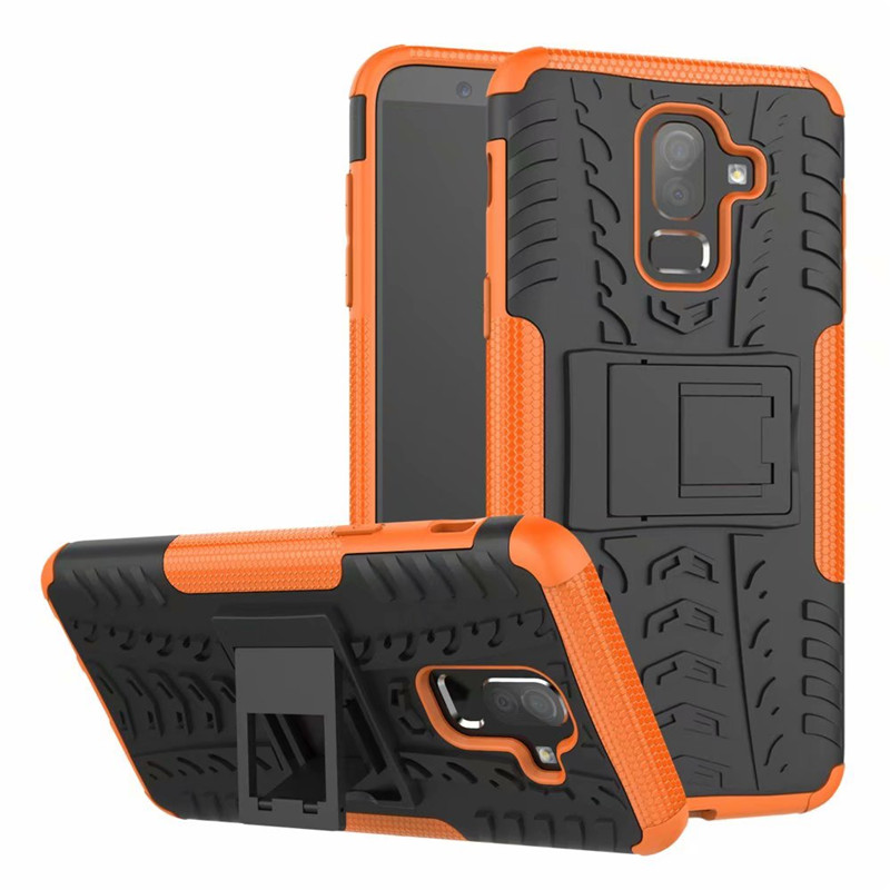เคส Samsung Galaxy J8 (2018) #เคสฝาหลังกันลื่น Cool Tyre Pattern Kickstand (PC + TPU)