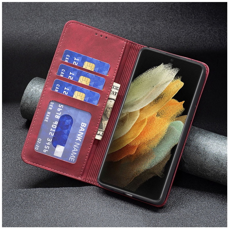 เคส Samsung Galaxy S22 Ultra 5G #เคสฝาพับหนัง PU สไตล์กระเป๋าสตางค์พร้อมช่องใส่การ์ด Luxury Flip Stand Card Phone Leather Wallet Cover Casing