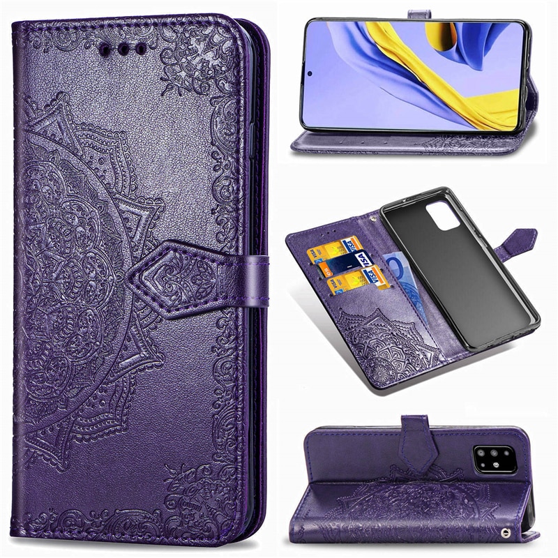 เคส Samsung Galaxy A71 5G #เคสฝาพับหนัง PU ผิวลายนูน Embossed Mandala Flower Leather Wallet