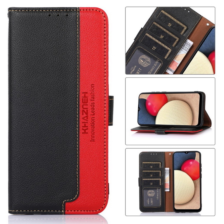 เคส OPPO A15#เคสฝาพับหนัง PU สไตล์กระเป๋าสตางค์สีทูโทนพร้อมช่องใส่การ์ด Luxury Flip Stand Card Phone Leather Wallet Cover Casing