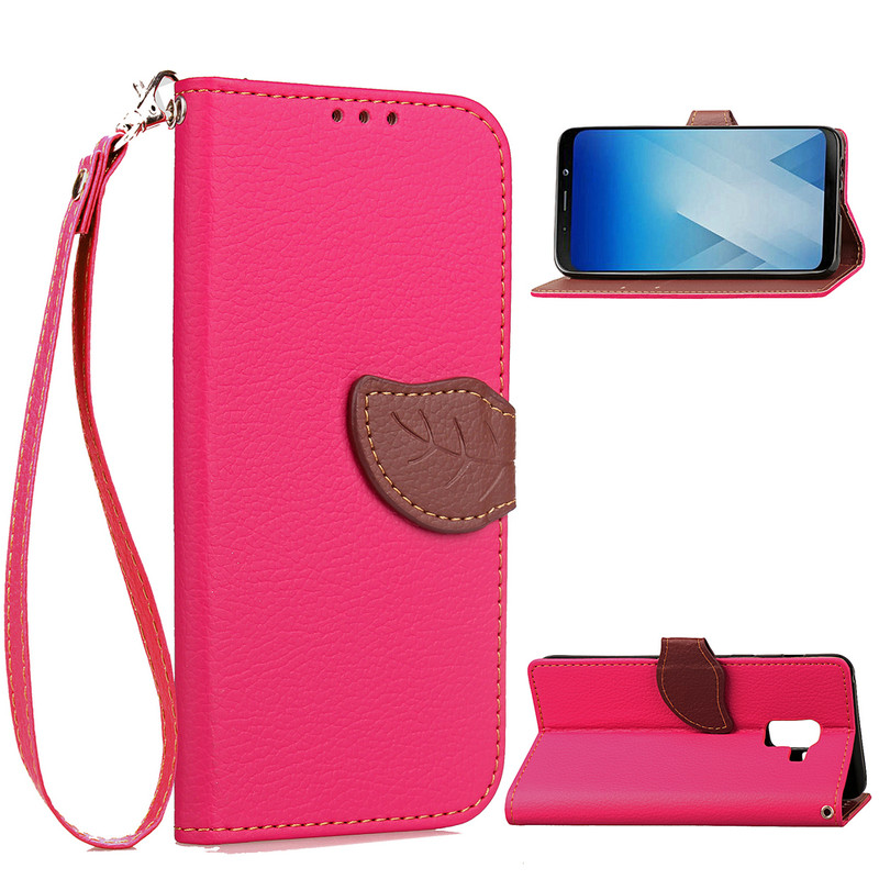 เคส Samsung Galaxy A8 + (2018) #เคสฝาพับแบบกระเป๋าสตางค์ปิดแม่เหล็ก Leaf Shape Magnetic Flap Leather Wallet Case