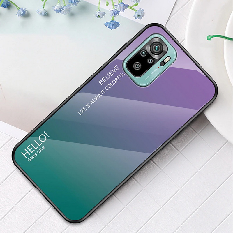 เคส Redmi Note 10S #เคสฝาหลัง Gradient Color Glass + PC + TPU Hybrid Case