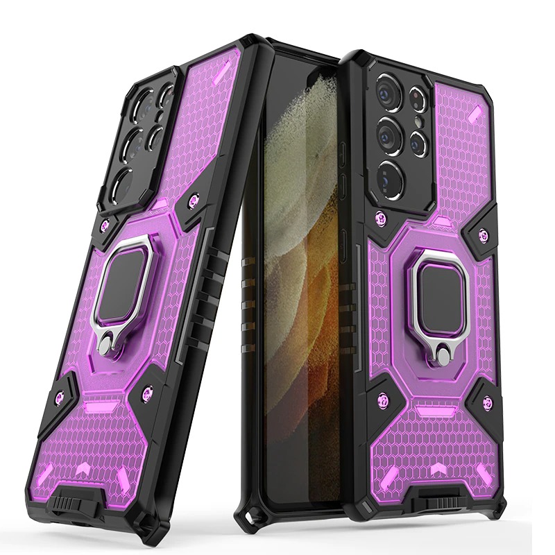 เคส Samsung Galaxy S22 Ultra 5G #เคสฝาหลังกันกระแทกมีแหวนสวมนิ้ว Hybrid Hard PC Soft TPU Bumper Protective Case with 360 Rotation Kickstand