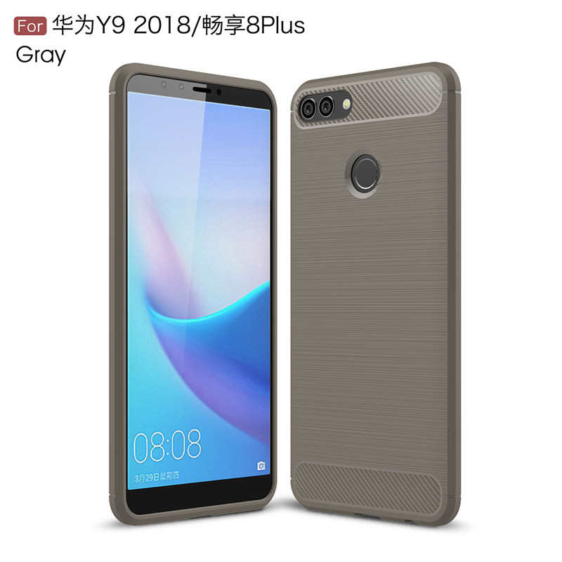 เคส Huawei Y9 (2018) #เคสฝาหลังตกแต่งคาร์บอนไฟเบอร์ ผิวขัดแปรง Brushered TPU Back Case
