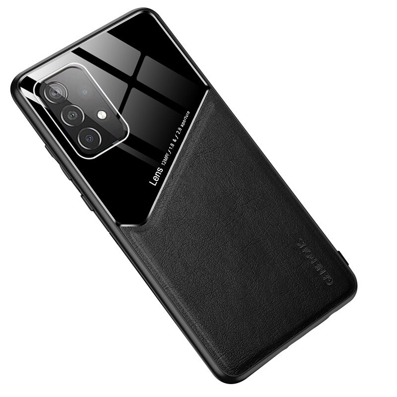 เคส Samsung Galaxy A52/A52 5G/A52s 5G#เคสฝาหลังไฮบริด PU +TPU + glass สีทูโทน Shockproof Leather Mirror Glass Silicone Phone Back Cover