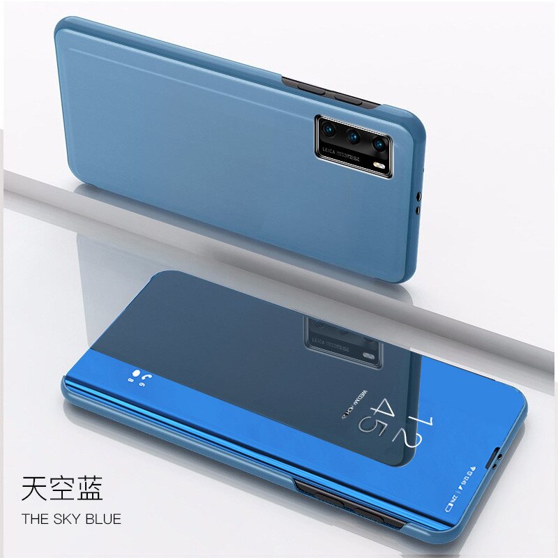 เคส Huawei P40 #เคสฝาพับปกโปร่งแสงผิวเงา Electroplating Mirror Surface Window View