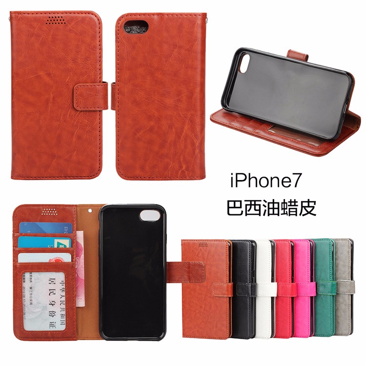 Case iphone 7 เคสฝาพับหนัง PU ผิวมันลายหนังวัว สไตล์กระเป๋าสตางค์ สีสันสวยงาม